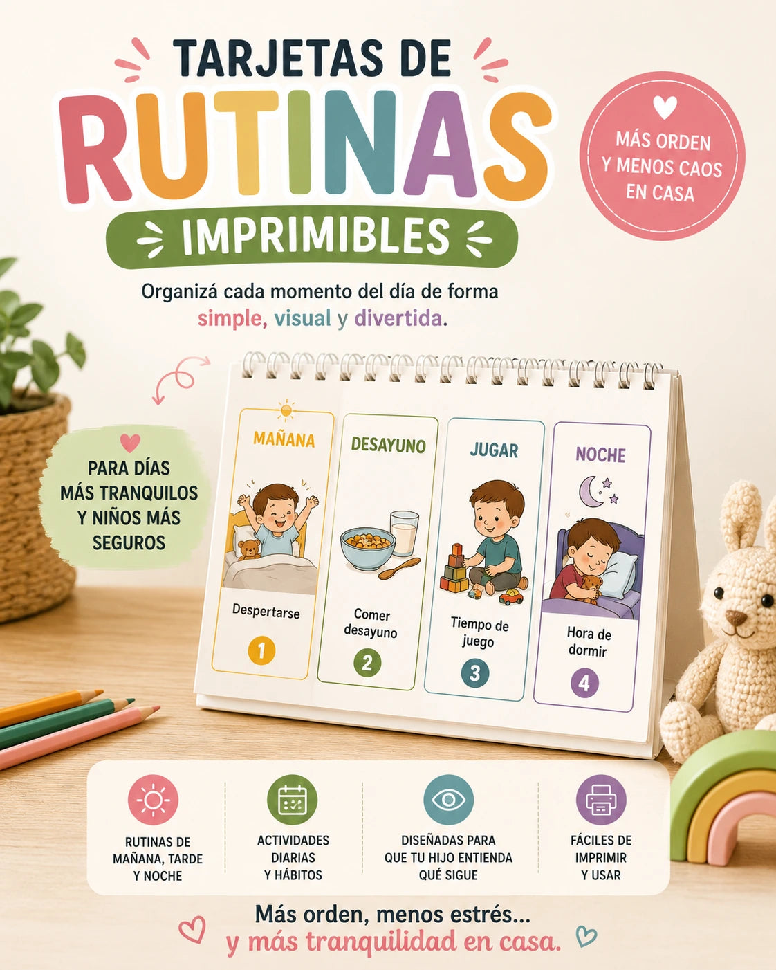 Tarjetas de Rutinas Imprimibles | Más orden y menos caos en casa 🗓️